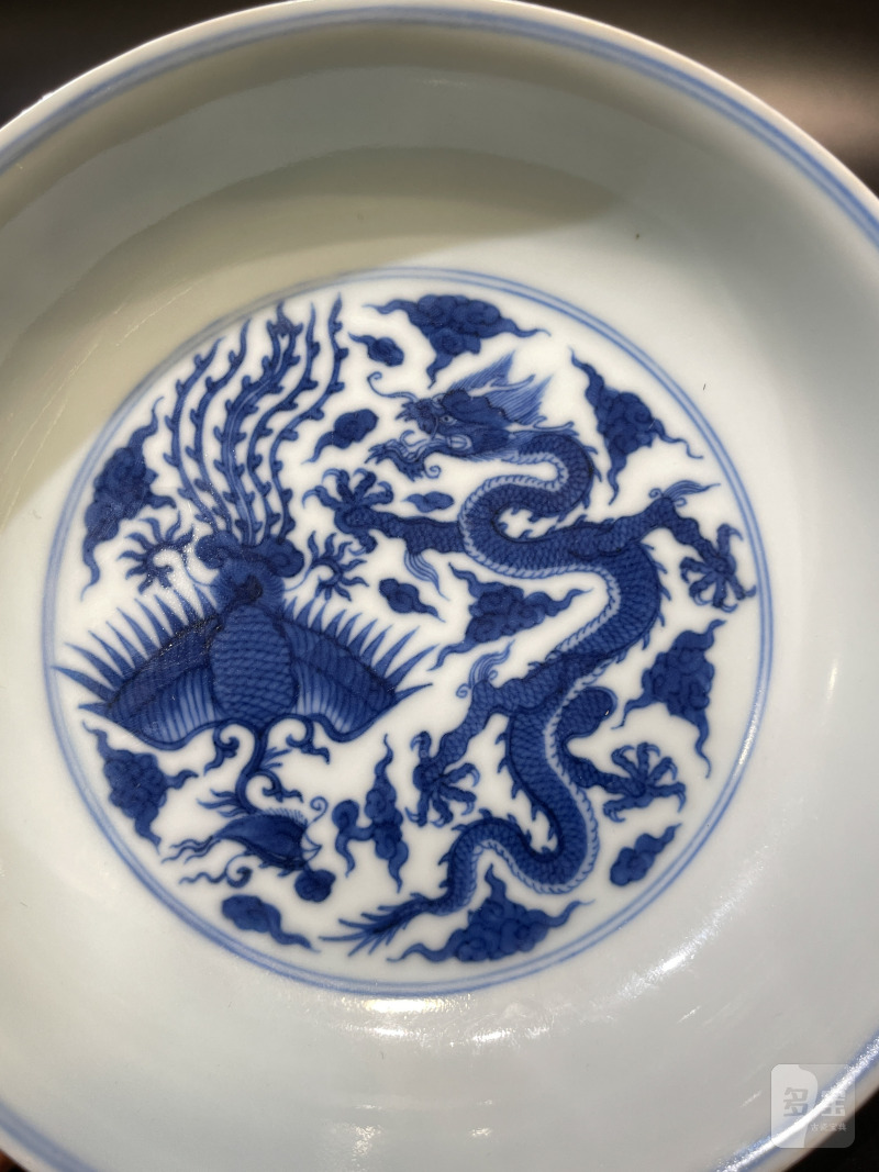 清康熙 青花龙凤纹盘 - 图4